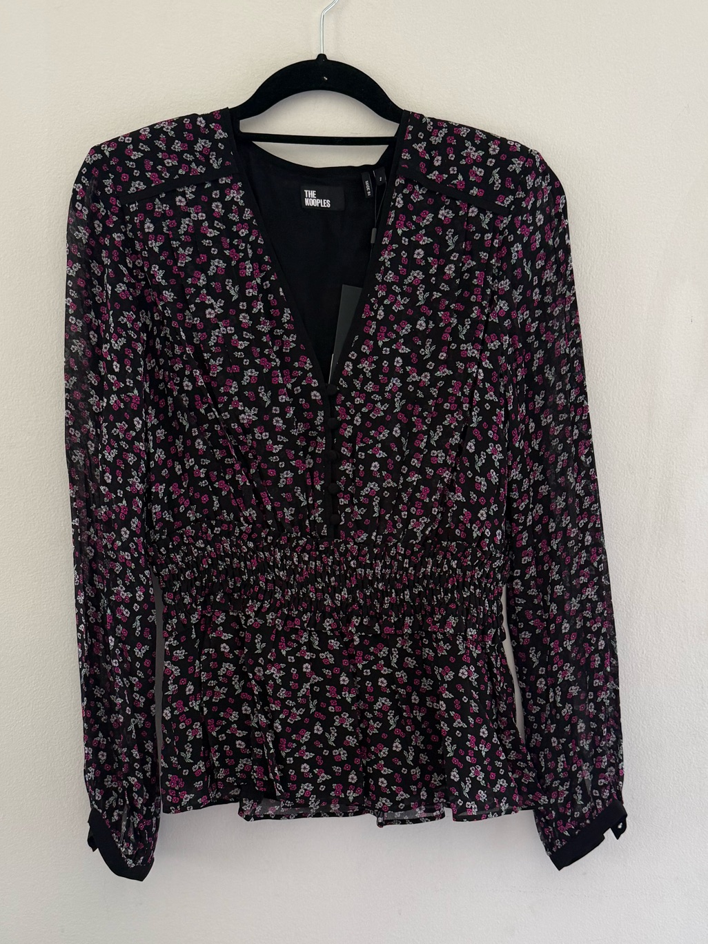 The Kooples Smocked Waist Floral Print Top Nwt